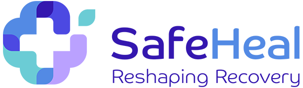 Safe Heal purple, blue, horizontal logo
